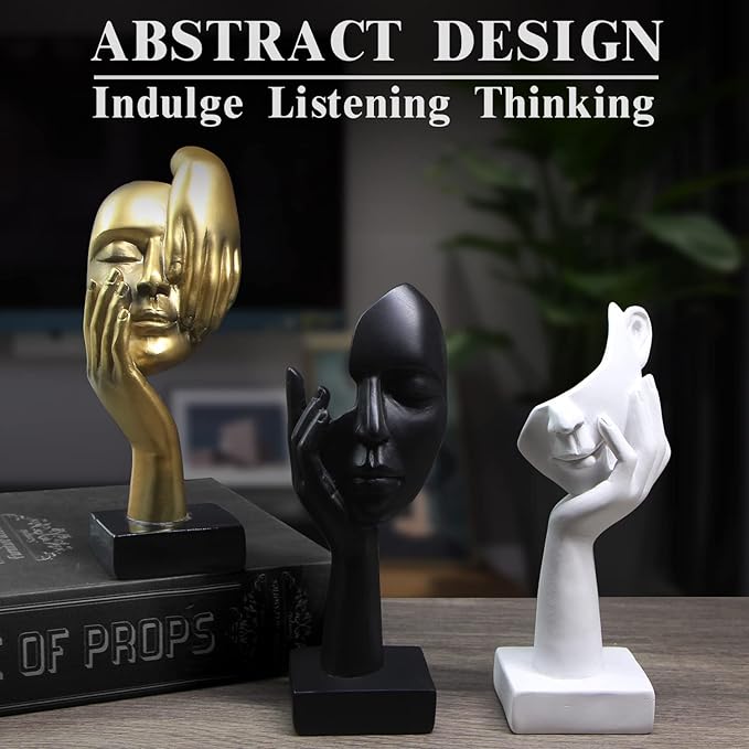 3 Pcs Thinker Statue,Modern Home Resin Sculptures, Decorative Objects Collectible Figurines for Home Office Bookshelf Desktop Decor(Golden)