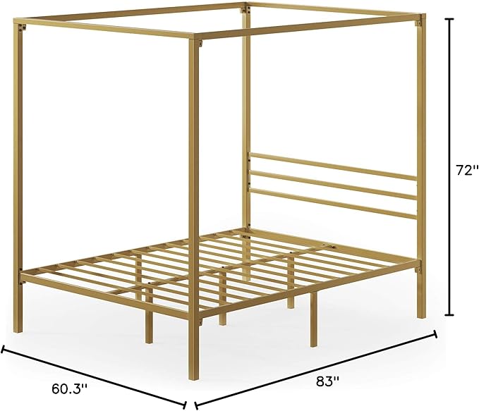 ZINUS Patricia Gold Metal Canopy Platform Bed Frame, Mattress Foundation with Steel Slat Support, No Box Spring Needed, Easy Assembly, Queen