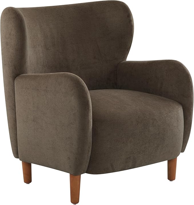 Christopher Knight Home Dolly Mid-Century Modern Velvet Upholstered Wingback Club Chair, Living Room Lounge Chair for Relaxation, Reading Armchair, Solid Wood Living Room Accent Chair, Dark Brown