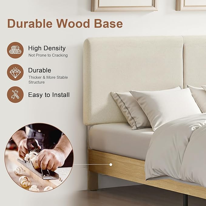 VECELO Full Bed Frame Upholstered Platform Beds with Height-Adjustable Cotton and Linen Headboard, Heavy Duty Wood Slats, 6" Under-Bed Space, Noise-Free, No Box Spring Needed,Easy Assembly