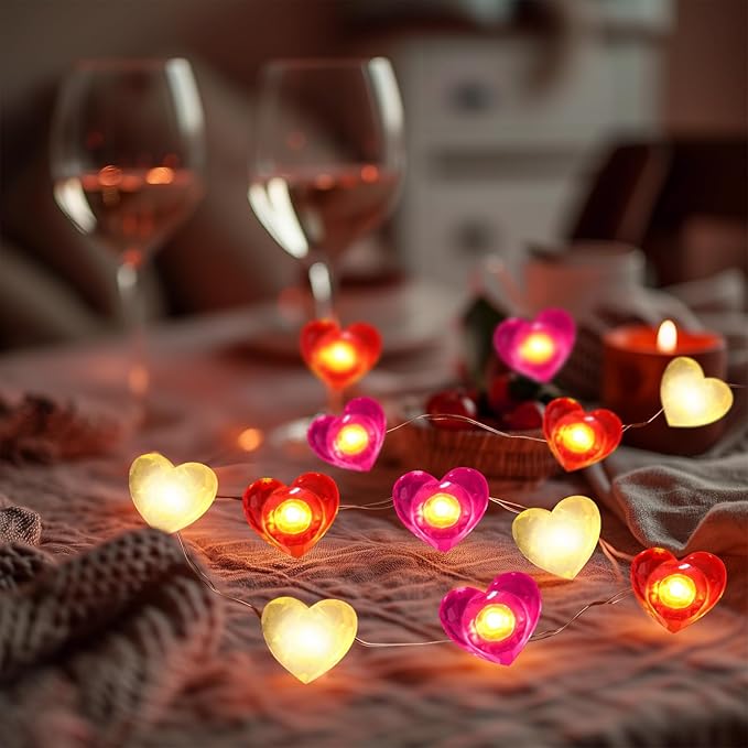 Coquimbo Heart String Lights, 10FT 30 LED Heart Shaped Fairy Lights Battery Operated Room Decor Mothers Day Decor for Home Bedroom Wedding Anniversary Party