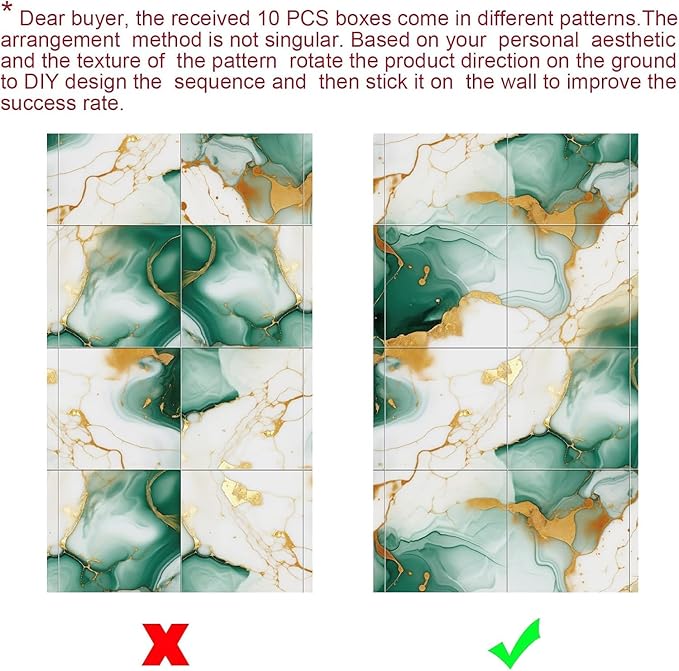 22pcs Marble Peel and Stick Backsplash Waterproof Washroom Wall Panels, Peel and Stick Tile, PVC Foam Wall Panels for Kitchen,Bathroom,Living Room,Green and Gold(Not Real Tile,11.8" x 11.8")