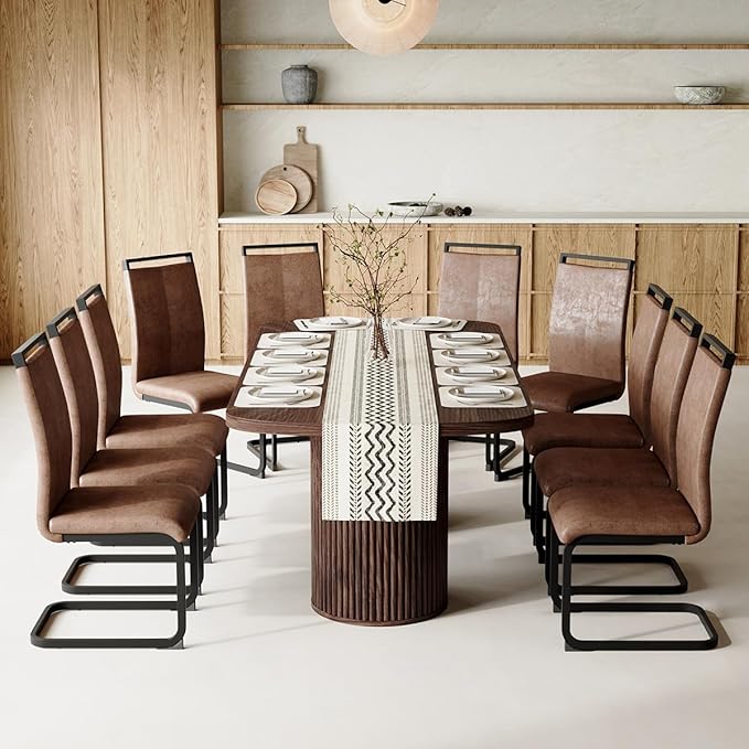 79" Dining Table Set for 10,Large Rectangular Dining Table Set for 10 with Cushioned Chairs,Modern Mid-Century Wood Dining Room Table Set for 10,Ideal for Dining & Gatherings (Walnut)