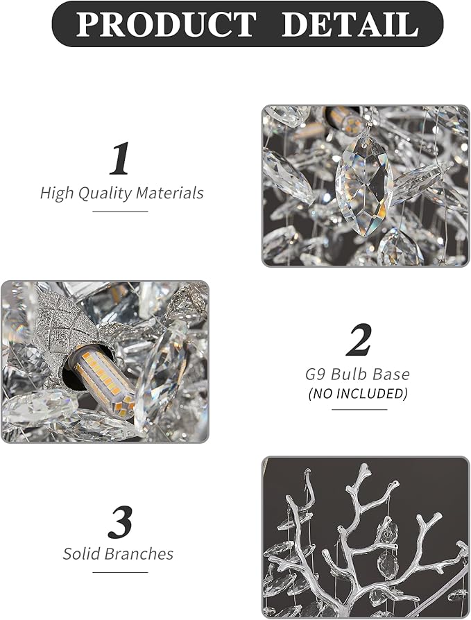 Modern Crystal Chandelier for Dining Room, 39.5" Chrome Tree Branch Chandeliers, 12-Light Luxury K9 Crystal Round Chandeliers for Kitchen Island Living Room