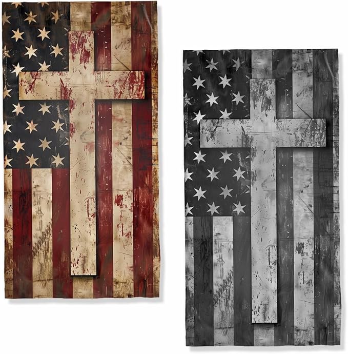 American Flag Kitchen Dish Towels Cross USA Flag Hand Tea Towels American Flag