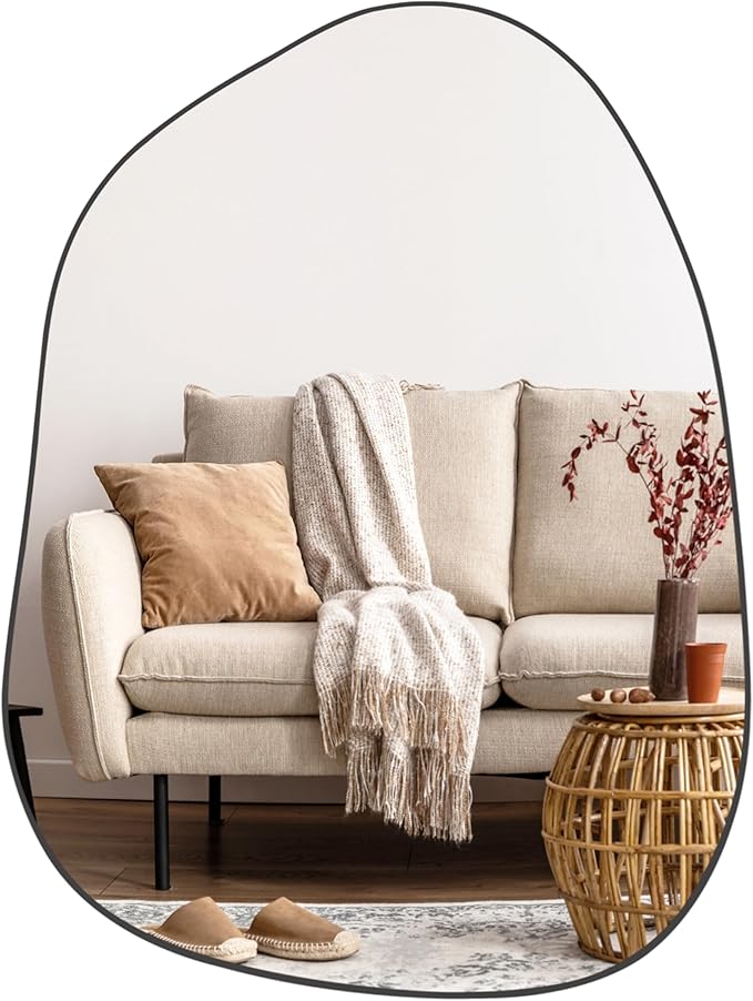 PERFNIQUE Irregular Asymmetrical Wall Mirror Decorative Modern Wall Mounted 32"x24", Black
