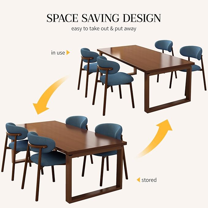 Kitchen Dining Chairs Set of 4 Modern Soft Linen Farmhouse Dining Room Chair with Metal Legs, Blue/Walnut