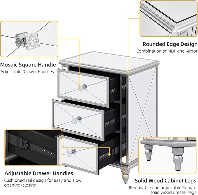 DWVO Silver 3 Drawers Dressers-23 Accent Chest with 3 Storage Drawers