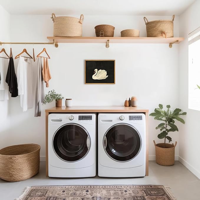 KBKBART Framed Wall Art for Living Room, Swan Art Canvas Prints, Vintage Home Decor, Animal Oil Painting Picture, Bathroom Wall Decor Gifts for Friends or Family(8"x10")