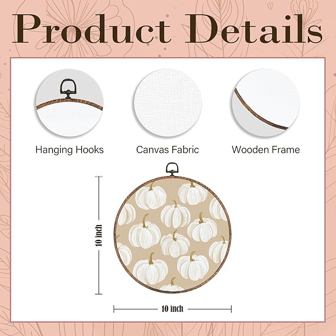 Hxlac Fall Pumpkin Round Wall Art Framed, Vintage Autumn Round Wall Decor, Fall Halloween Hanging Canvas Prints Wall Sculptures for Home Gallery Living Room Bedroom Decor, 10x10 Inch