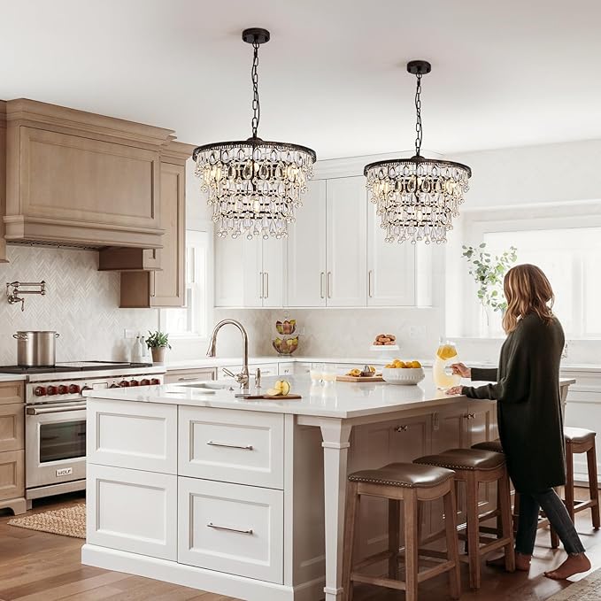 Vintage Crystal Chandeliers for Dining Room Light Fixture, 6-Light 5-Tier Antique Bronze Chandelier for Kitchen Island Bar Living Room Foyer Entryway, D20 xH17