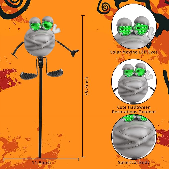 Halloween Pathway Lights 38.2" with Realistic Eye Movement, Mummy Halloween Lawn Stakes for Cute Outdoor Decorations with Solar Eyeball Lights