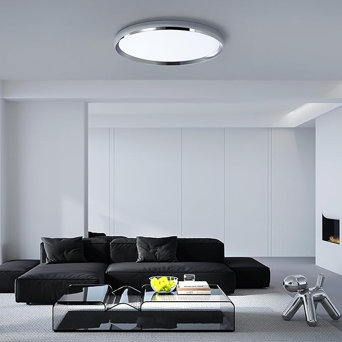 Modern Bathroom LED Ceiling Light, 19inch Chrome Round Flush Mount Ceiling Light, Dimmable 3000K-6000K, 40W, Ultra-Thin Minimalist Office Lighting for Living Room, Bedroom, Kitchen, Hallway