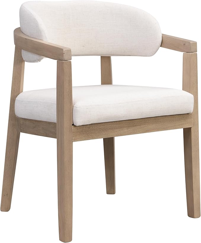 Christopher Knight Home Set of 2 Lanford Fabric Upholstered Dining Chairs, Curved Backrest Kitchen Side Chair, Soft Padded Seat&Back Cushion, Solid Wood Armchair, Ergonomic Extra Seat,Beige+Light Ash