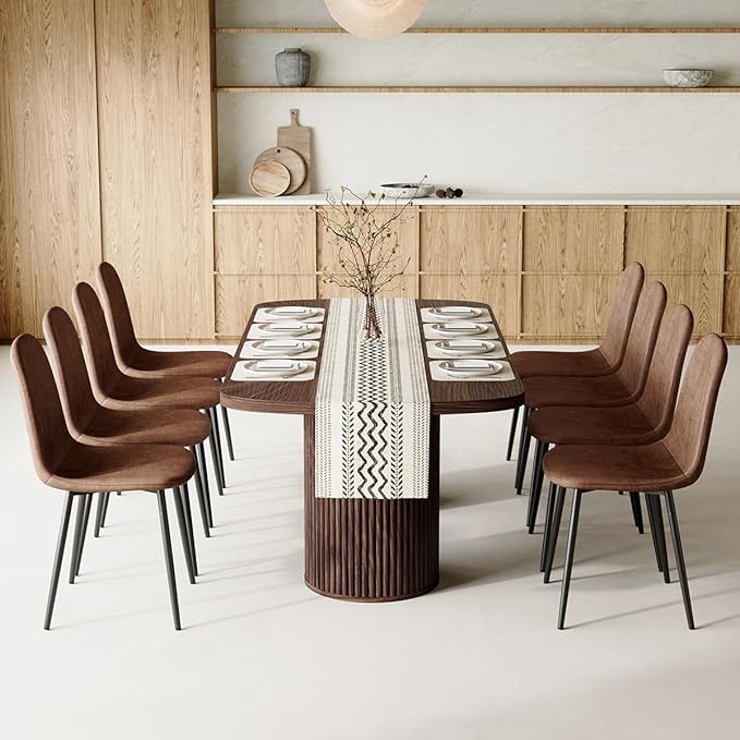 79" Dining Table Set for 8,Large Rectangular Kitchen Table Set for 8 with Cushioned Chairs,Modern Mid-Century Wood Dining Room Table Set,Ideal for Dining & Gatherings (Walnut)