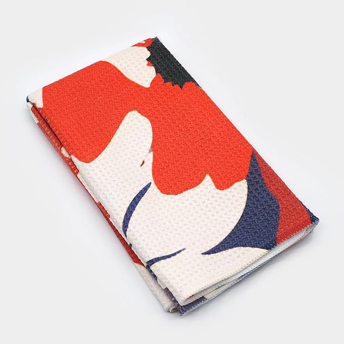 Eunzel Kitchen Tea Towel Quick Dry Microfiber Dish Towels 18x30 Red Navy Flower
