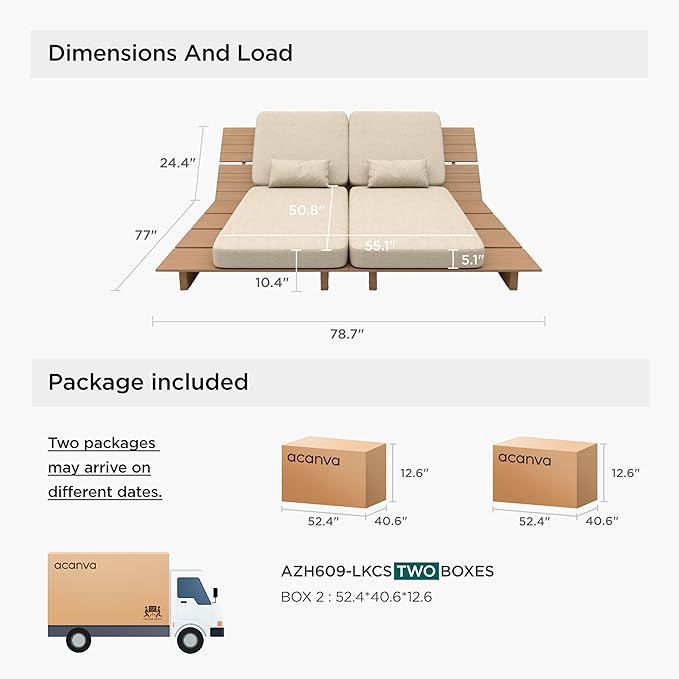 Acanva Set of 2 Patio Chaise Lounge Outdoor Chair with Comfy Cushion, Aluminum Reclining Outdoor Chairs with 5-Position Adjustable, for Poolside, Balcony, Yard, Teak+Light Khaki, 2 pcs