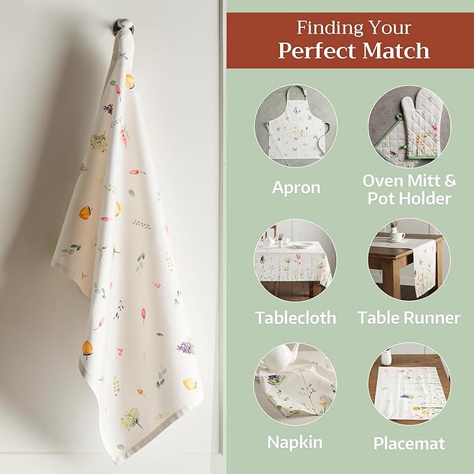 Maison d'Hermine Dish Towels 100% Cotton Absorbent Botanical Fresh Set of 3 Spring Summer