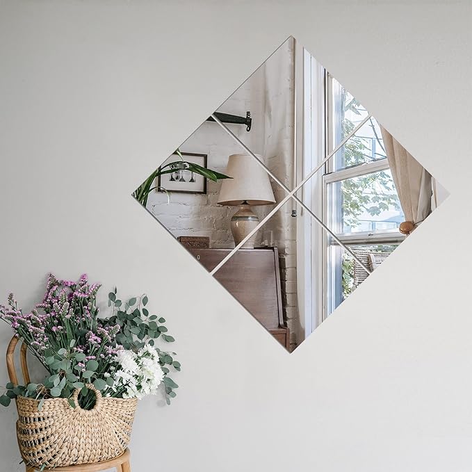 Home Gym Wall Mirror, 12"x12"x4PCS Full Length Home Gym Workout Mirror for Garage, Bedroom, Living Room, Over The Door