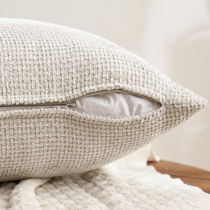 MIULEE Pack of 4 Christmas Throw Pillow Covers 16x16 Inch Neutral Beige/Brown Soft Decorative Chenille Pillow Covers Farmhouse Accent Cushion Covers for Boho Home Decor Bedroom Living Room