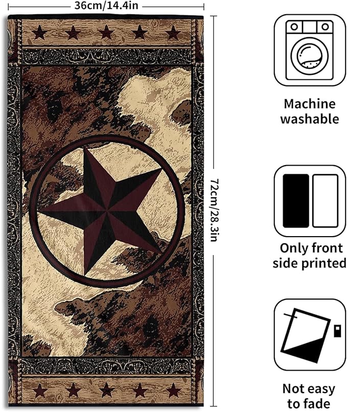 Western Texas Star Kitchen Towels Set of 2 Rustic Vintage Stars Wood Pattern 14x28 Tabletop Decor