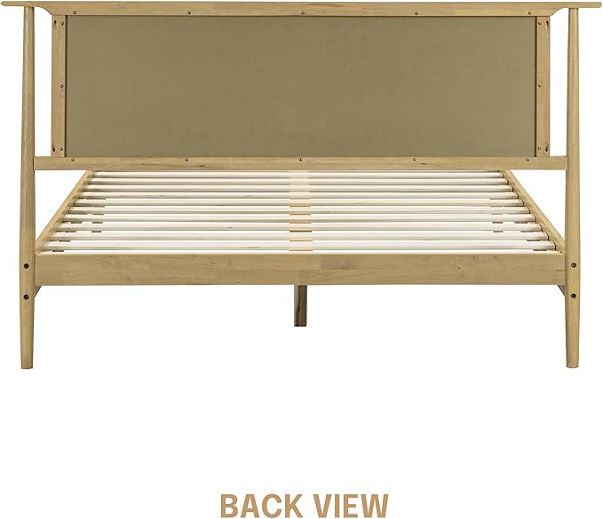 NTC Ruby Wooden Bed Frame with Headboard, Solid Wood Foundation with Silent Slats and Wood Central Supports, 1000 Lb Capacity, Effortless Assembly, Multiple Sizes and Colors (Sand, Queen)