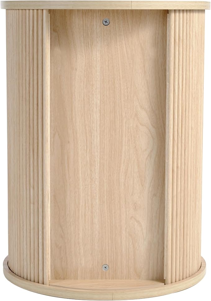 LINSY Round Fluted Nightstand, Mid Century Modern Tall Side Table with Storage, End Table with Sliding Tambour Doors, Adjustable Shelf, Small Wood Bedside Table for Bedroom, Living Room, Oak