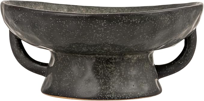 Creative Co-Op Stoneware Footed Pedestal/Bowl with Handles, Reactive Glaze Decorative Object, Black