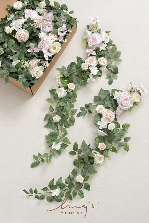 Ling's Moment 10pcs Wedding Chair Decorations Aisle Floral Swag Artificial Pew Flowers Hanging Garland Blush Pink & Cream For Ceremony Reception Church Rose Floral Faux Arrangement Party Outdoor Decor