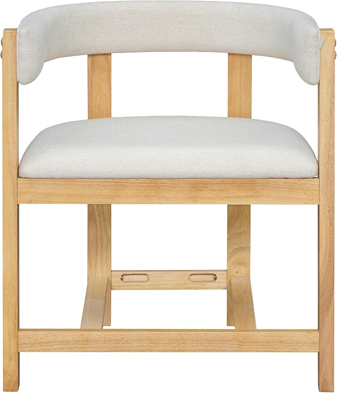 Christopher Knight Home Set of 2 Arley Modern Fabric Upholstered Dining Sturdy Wooden Kitchen Side Chair with Ergonomic Backrest and Footrest, Soft Padded Barrel, Beige+Natural