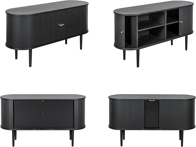 WERMO 55'' Black Sideboard Cabinet with Doors and Shelves - Black Cabinet for Living Room, Bedroom, Entryway and Office Credenza. Kitchen Buffet, Modern Media Console Table with Storage (Black Oak)
