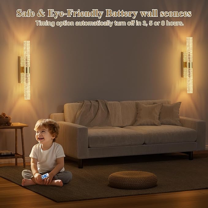 camuucci Battery Operated Gold Wall Sconces Set of 2 Rechargeable Battery Powered Wall Light with 12000mAh Not Hardwired Dimmable Wall Lamp Fixtures for Bedroom Living Room 20.9 Inches