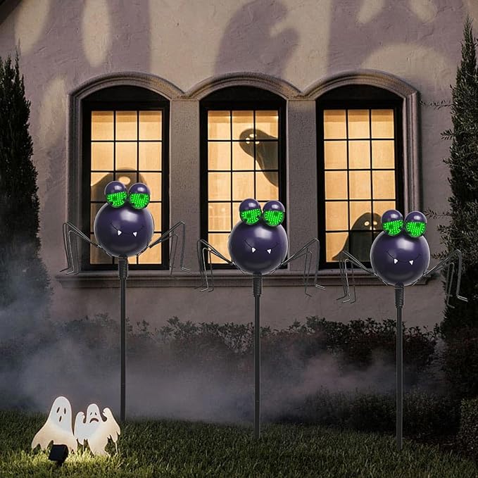 Spider Solar Halloween Decorations with Moving LED Eyes, 38.2in Halloween Garden Stakes Eyeball Lights for Yard, Lawn, Patio, Outdoor Decor