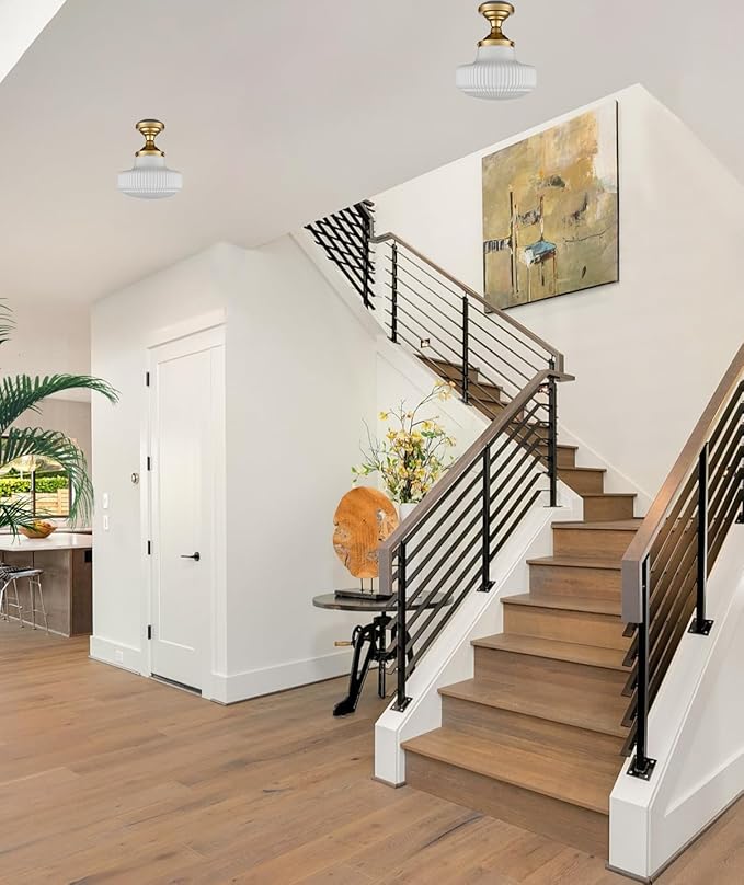 CLAXY Modern Gold Schoolhouse Ceiling Light Semi-Flush Mount Ceiling Light Fixture Milk Glass Lamp for Hallway Entryway Bedroom Kitchen