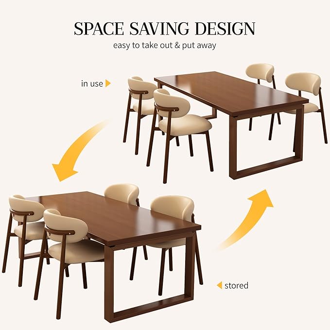 Kitchen Dining Chairs Set of 2 Modern Upholstered Dining Room Chair with Metal Legs, Walnut Leg/Khaki