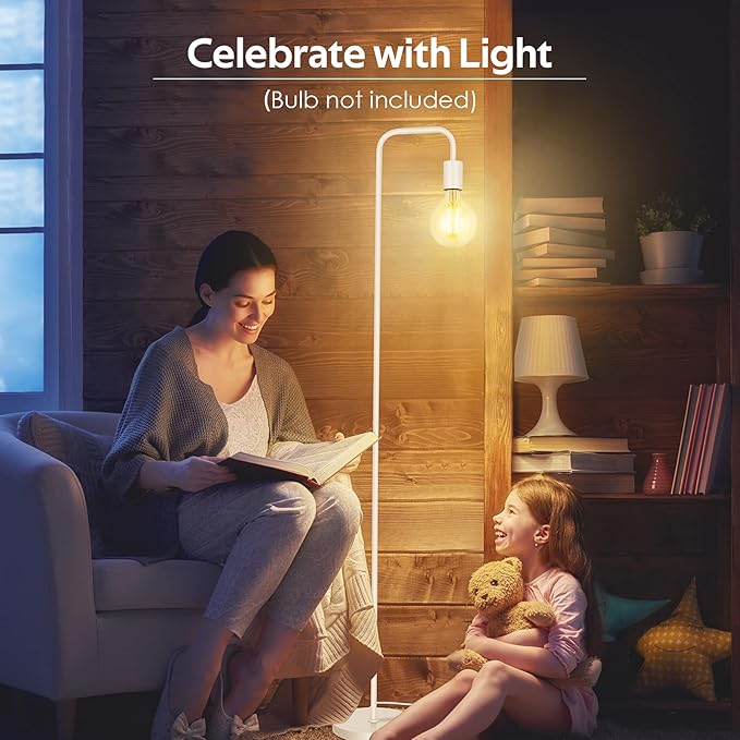 BoostArea Floor Lamp, White Industrial Floor Lamp, 63In Standing Lamp, E26 Socket, On/Off Footswitch, Whole Metal, ETL Listed, Modern Small Lamp for Bedroom, Living Room, Minimalist, Vintage, Mid-Age