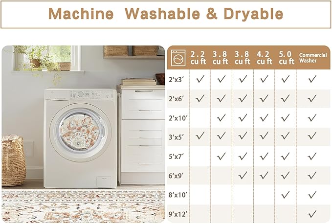 Washable Rugs 8x10 Area Rugs for Living Room,Rugs for Bedroom,Large Carpets,Ultra Soft Faux Wool Retro Dining Room Rug,Non Slip&Non-Shedding Low Pile Vintage Print Rug for Home Office,Orange