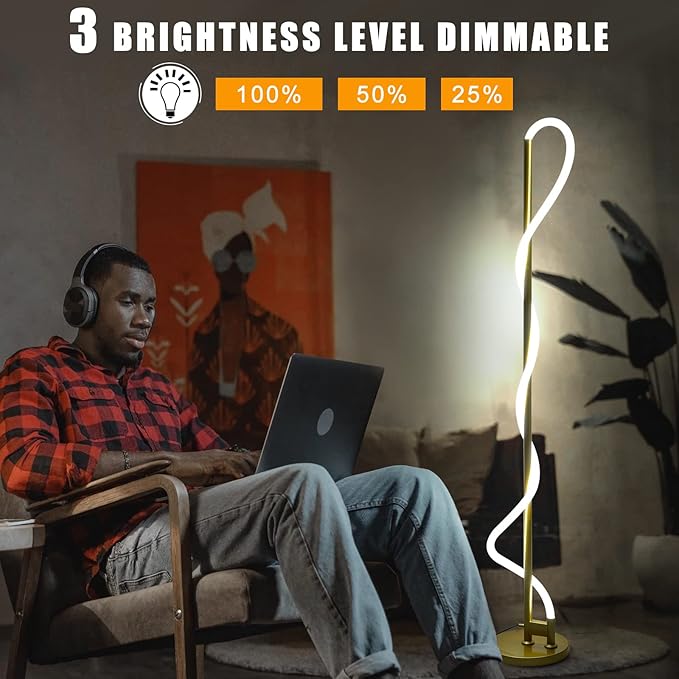 Modern LED Gold Floor Lamp, 3-Level Dimmable Flexible DIY Modeling Tall Standing Lamp, 35W/2700lm Ultra Bright White Light Corner Floor lamp For Bedroom, Living Room, Office