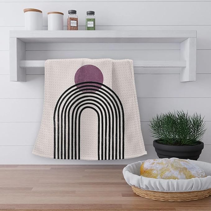 OHSUL Boho Sun Moon Rainbow Kitchen Towels Set of 2 Mid Century Modern Purple Hand Towels Bathroom Kitchen Decor Tabletop Decor