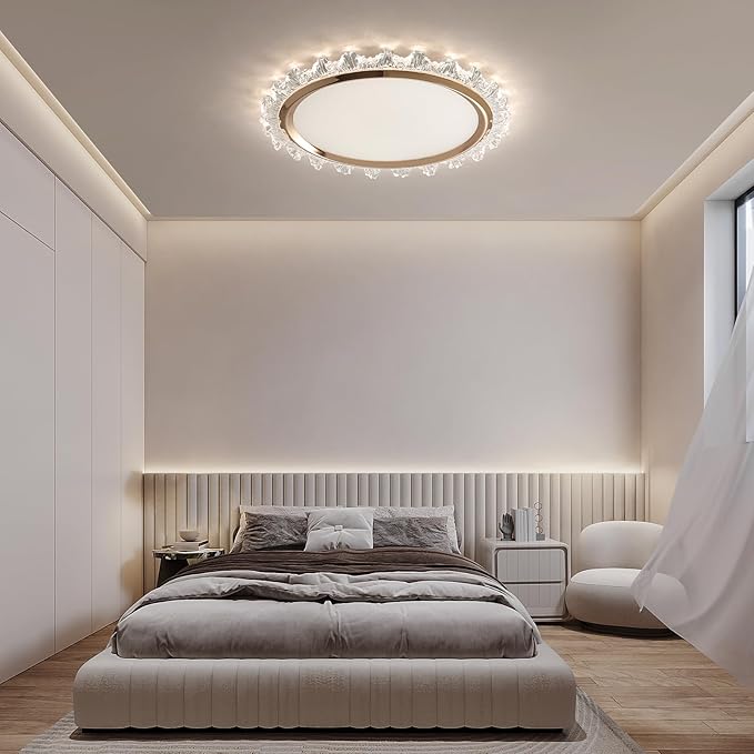 19inch Modern Dimmable LED Ceiling Light, Elegant Flowers Flush Mount Close to Ceiling Lamp, 3000K-6000K, 50W, Hallway Lighting Fixture for Bedroom, Kitchen, Bathroom, Laundry Room, Office