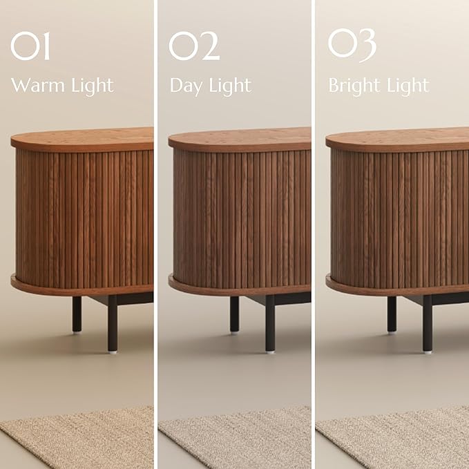 POVISON Fully-Assembled Sliding Tambour Door TV Stand, Mid Century Modern TV Console, Wood Media Console, Entertainment Center with Storage Cabinet (Walnut, 118.11")