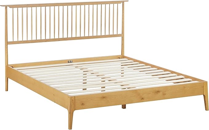 NTC Ruby Wooden Bed Frame with Headboard, Solid Oak and Rubber Wood Foundation with Silent Slats and Wood Central Supports, 1000 Lb Capacity, Effortless Assembly, King - Rustic Oak