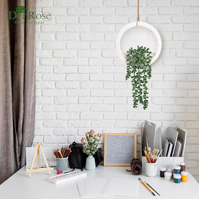 Der Rose 2 Pack Fake Plants Hanging Artificial Succulents Plants in White Pots for Living Room Bathroom Accessories Boho Wall Decor