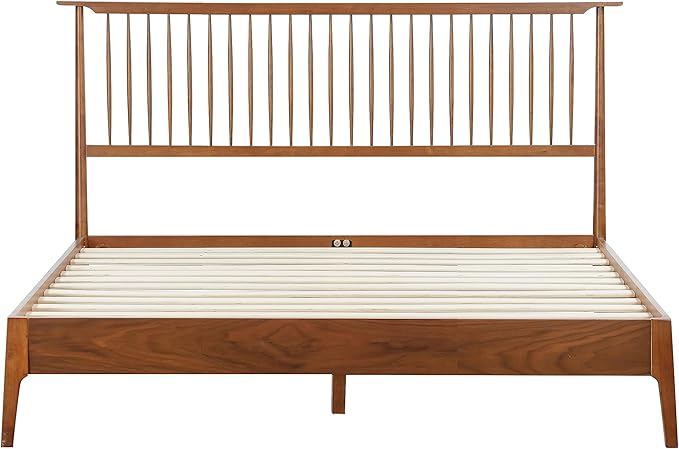 NTC Ruby Wooden Bed Frame with Headboard, Crafted from Walnut, Rubber Wood with Silent Slats and Wood Central Supports, 1000 Lb Capacity, Effortless Assembly, Queen - Dark Walnut