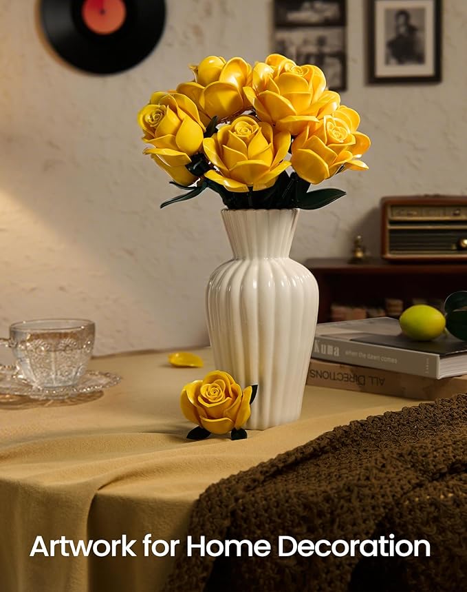 iATOM Yellow Flower Bouquet Building Set, Compatible with Lego Roses for Adults - Artificial Flowers Kit, Botanical Collection Home Decor - IA11019