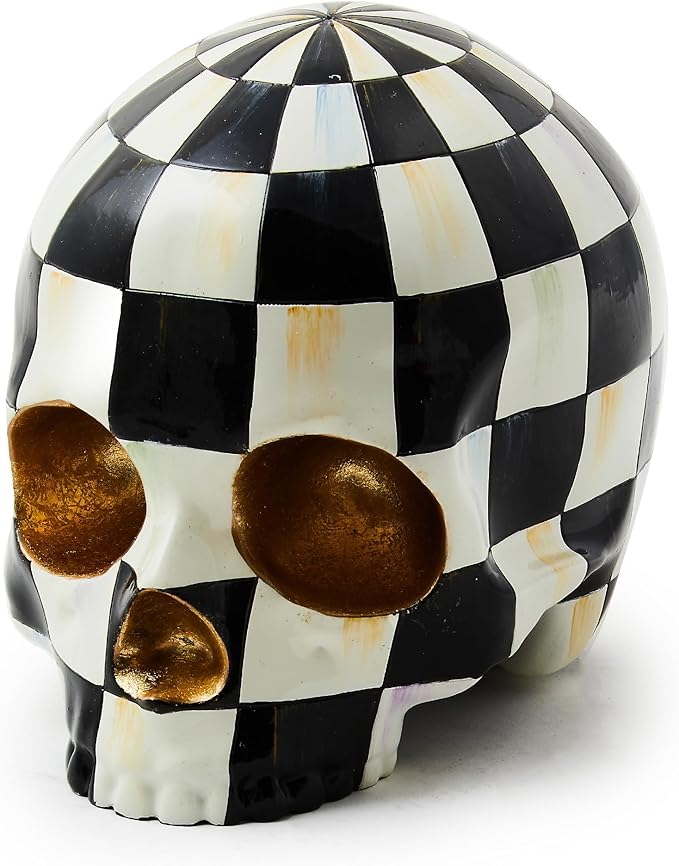 MACKENZIE-CHILDS Courtly Check Skull, Resin Halloween Home Decor
