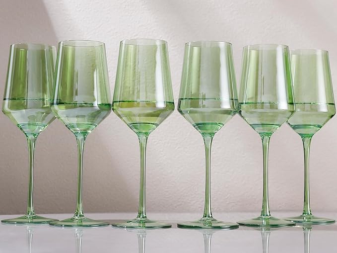 Physkoa Green Wine Glasses Set 6-15oz Crystal Green Wine Glasses With Long Stem