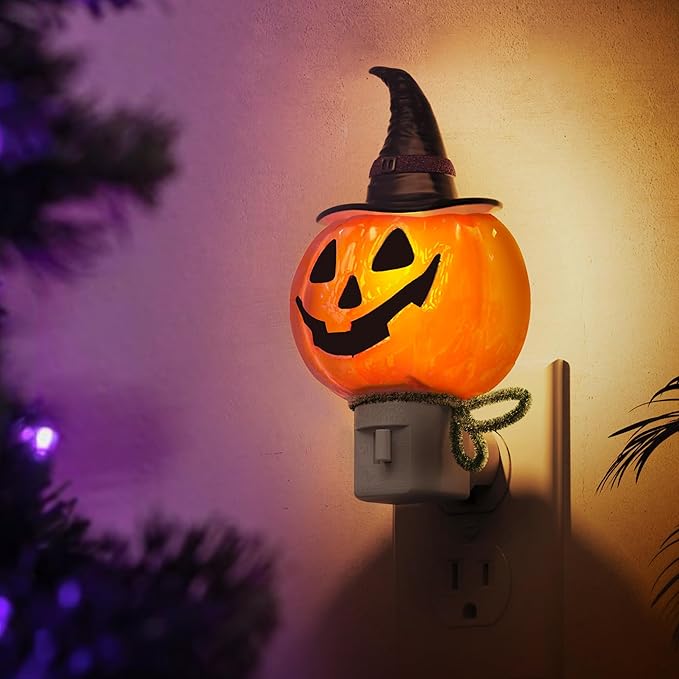 L LOHAS LED Pumpkin Night Light, Halloween Lights Indoor, Plug in Nightlight with UL,C7 Bulbs Changeable,Halloween Party Decorations for Adults,Kids,Gift
