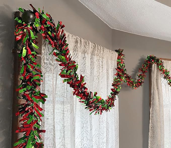 Anderson's Metallic Red & Green Tinsel Twist Garland, 25ft Holiday Decoration, Christmas Tree Trim, Parade Float Decor, Party Supplies, Halloween, Graduation, Indoor/Outdoor Event Garland