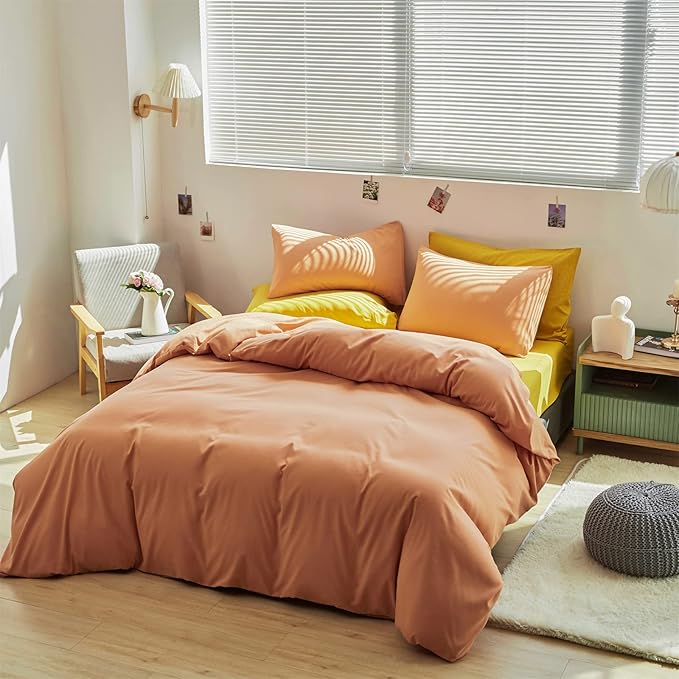 CLOTHKNOW Pink Peach Queen Comforter Set 3Pcs Orange Bedding Comforter Sets Soft Coral Queen Comforter Cozy Light Orange Comforter with 2 x Pillowcases